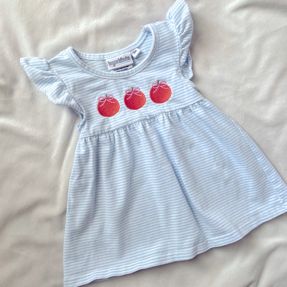 EUC blue and white striped dress with embroidered pumpkin accent